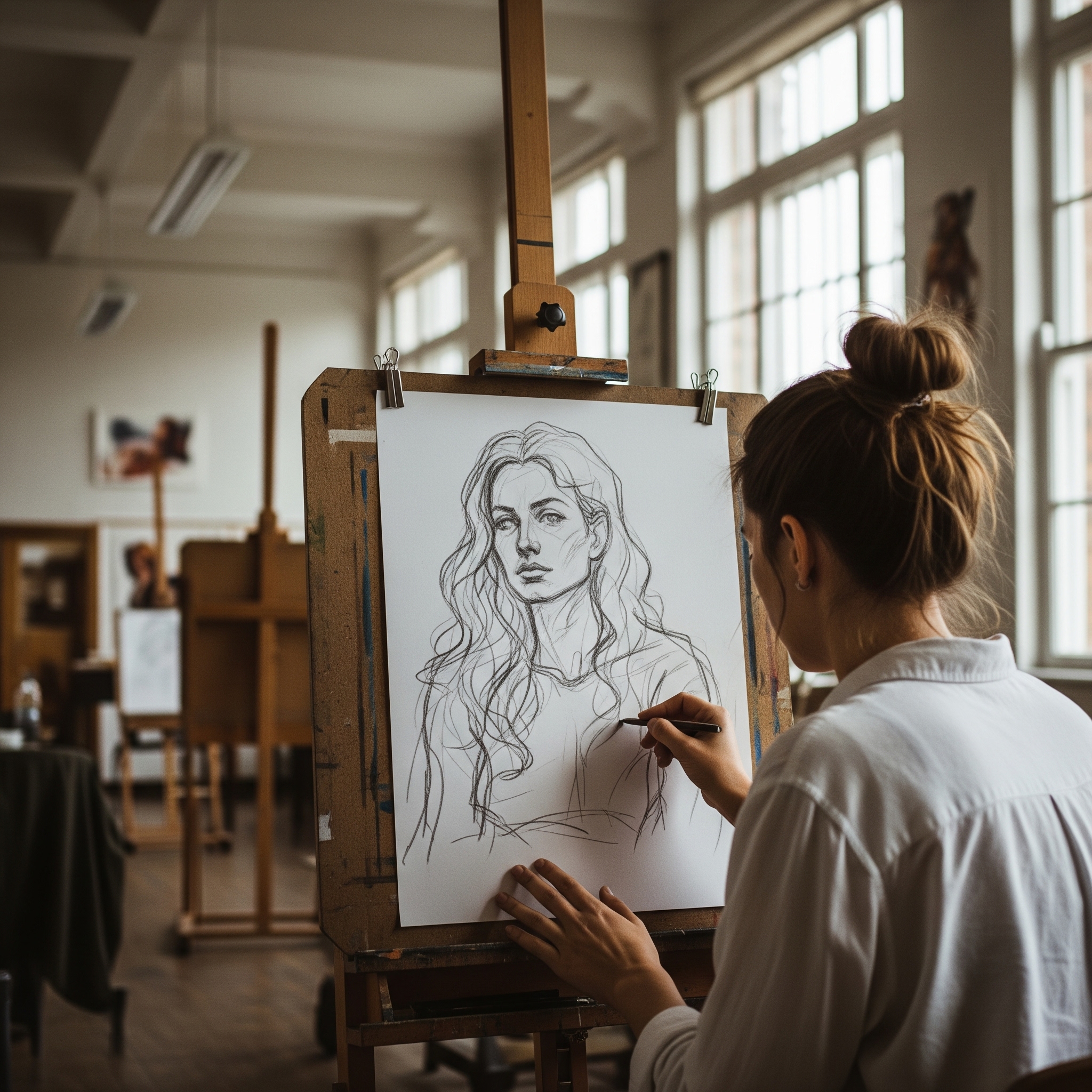 Female artist painting at rural Australian artist residency program